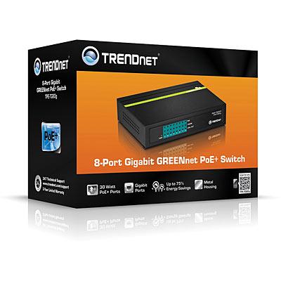 TRENDnet TPE-TG80G 8-poorts Gigabit PoE + -switch 8 x Gigabit PoE + poorten, 123 W PoE prestatiebudget, desktop ethernet-netwerkschakelaar, metaal