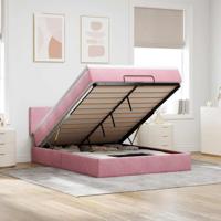 Ottoman bed met matras 140x190cm fluweel roze - thumbnail