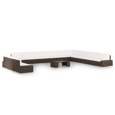 14-delige Loungeset met kussens poly rattan bruin
