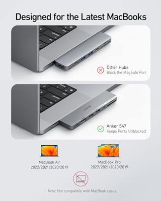 Anker USB C-hub voor MacBook, Anker 547 USB-C Hub (7-in-2), compatibel met Thunderbolt 4 USB C-poort, 4K HDMI, USB C en 2 USB A datapoorten voor MacBook Pro 13 inch, MacBook Air M1/M2 en meer