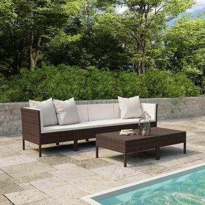 6-delige Loungeset met kussens poly rattan bruin