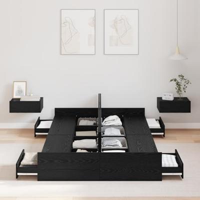Opbergbedframe met lade Zwart eiken 120 x 200 cm Bewerkt hout