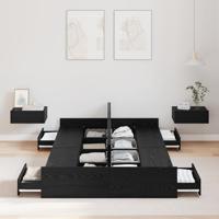 Opbergbedframe met lade Zwart eiken 120 x 190 cm Bewerkt hout - thumbnail