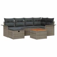 Tuinbankenset met kussen met opslag 7 pcs Grijs Poly riet - thumbnail