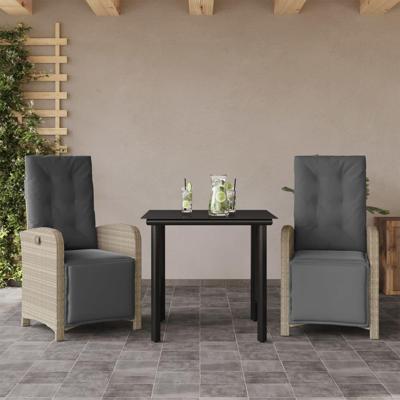 3-delige Bistroset met kussens poly rattan lichtgrijs 3-delige Bistroset met kussens poly rattan lichtgrijs