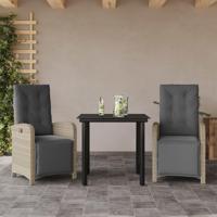 3-delige Bistroset met kussens poly rattan lichtgrijs - thumbnail