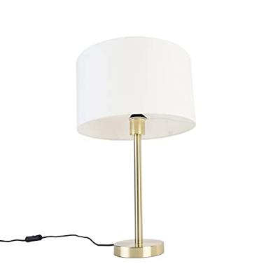 QAZQA Klassieke tafellamp messing met kap wit 35 cm - Simplo