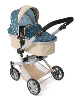 Combi-poppenwagen Mika - Stars Turquoise Beige