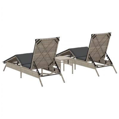 Ligbedden 2 st met tafel poly rattan lichtgrijs - thumbnail