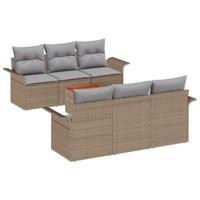 Tuinbankenset met kussen 7 pcs Beige poly rattan - thumbnail