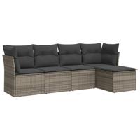 5-delige Loungeset met kussens poly rattan grijs - thumbnail