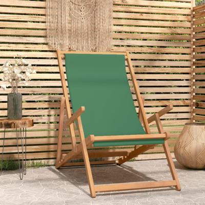 Strandstoel inklapbaar massief teakhout groen - thumbnail