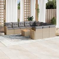 12-delige Loungeset met kussens poly rattan beige - thumbnail