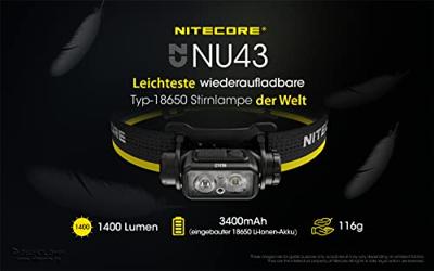 NiteCore NU43 Hoofdlamp LED werkt op een accu 1400 lm