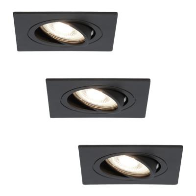 Set van 3 Mallorca LED inbouwspot - IP20 - Kantelbaar - 4 Watt 345 Lumen - 4000K Neutraal wit - GU10 - Dimbaar - Vierkant - Voor binnen - Zwart