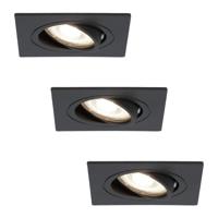 Set van 3 Mallorca LED inbouwspot - IP20 - Kantelbaar - 4 Watt 345 Lumen - 4000K Neutraal wit - GU10 - Dimbaar - Vierkant - Voor binnen - Zwart - thumbnail