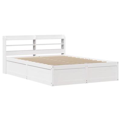 Bedframe met hoofdbord massief grenenhout wit 140x190 cm - thumbnail