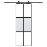 Schuifdeur met beslagset 76x205 cm gehard glas zwart - thumbnail