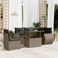 6-delige Loungeset met kussens poly rattan grijs - thumbnail