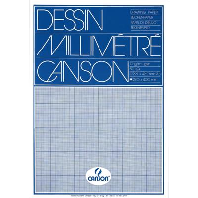 Millimeterpapier Canson lichtblauw bedrukt 50vel 72gr A3 wit | 10 stuks