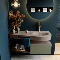 MONDIAZ RIVA 120cm badmeubel onderkast / planchet kleur Army met 1 lade. Wastafel DULCET rechts 1 kraangat kleur Smoke. - thumbnail