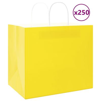 VidaXL Papieren zakken 250 st met hengsels 32x22x28 cm geel