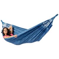 Eenpersoons hangmat - 300x140cm - Blauw - 120kg draagkracht- 100% katoen - binnen & buiten - thumbnail