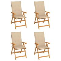 Tuinstoelen 4 st met beige kussens massief teakhout - thumbnail