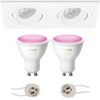 Pragmi Borny Pro - Inbouw Rechthoek Dubbel - Mat Wit - Kantelbaar - 175x92mm - Philips Hue - LED Spot Set GU10 - White and Color Ambiance - Bluetooth - thumbnail