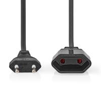 Stroomkabel | Euro Male | Euro Female | Recht | Recht | Vernikkeld | 2.00 m | Rond | PVC | Zwart - thumbnail