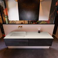 Badkamermeubelset Mondiaz Erin 150 cm met 2 Lades met RIDGE Wastafel Links Linen Zonder Kraangaten Greeploos Mat Dark Brown - thumbnail