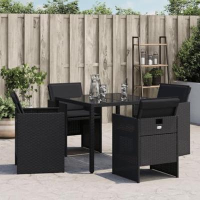 Tuinstoelen 4 st met kussens poly rattan zwart Tuinstoelen 4 st met kussens poly rattan zwart