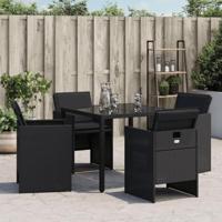 Tuinstoelen 4 st met kussens poly rattan zwart - thumbnail