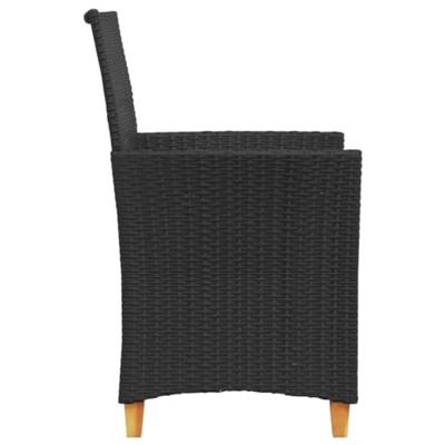 Tuinstoelen 2 st met kussens poly rattan en massief hout zwart