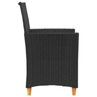 Tuinstoelen 2 st met kussens poly rattan en massief hout zwart - thumbnail