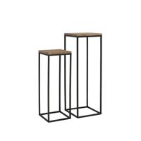 Light & Living Zuilen / bijzettafels 'Yarula' Set van 2 stuks, zwart+hout - thumbnail