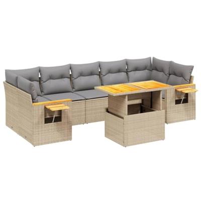 8-delige Loungeset met kussens poly rattan beige