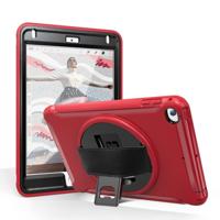 Voor iPad mini (2019) & Mini 4 360 graden rotatie PC + TPU beschermhoes met houder & hand riem (rood) - thumbnail
