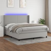 Boxspring met matras en LED stof lichtgrijs 160x200 cm - thumbnail
