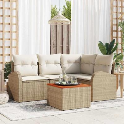Tuinbankenset met opslag 5 pcs Beige en Crème poly rattan