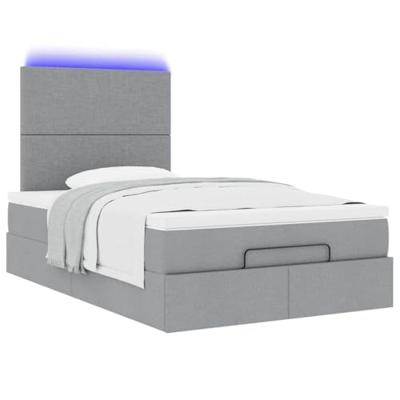 Ottoman bed met matras en LED's 120x200cm stof lichtgrijs