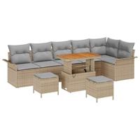 Tuinbankenset met kussen 9 pcs Beige poly rattan - thumbnail