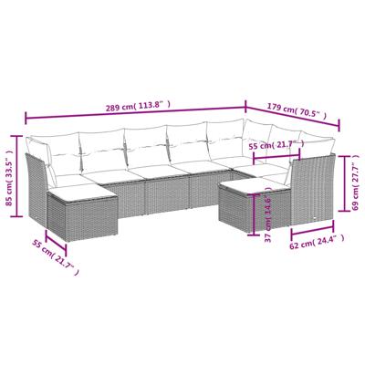 10-delige Loungeset met kussens poly rattan zwart