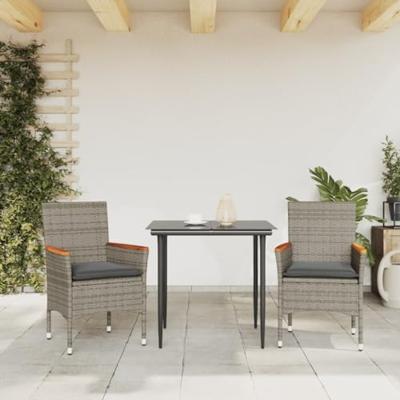 Tuinstoelen 2 st met kussens poly rattan grijs Tuinstoelen 2 st met kussens poly rattan grijs