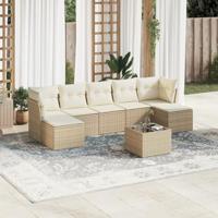 8-delige Loungeset met kussens poly rattan beige - thumbnail