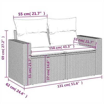 5-delige Loungeset met kussens poly rattan grijs - thumbnail