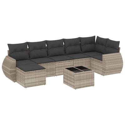 8-delige Loungeset met kussens poly rattan lichtgrijs