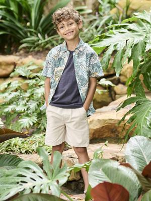 Jongensbermuda van katoen/linnen gemêleerd beige