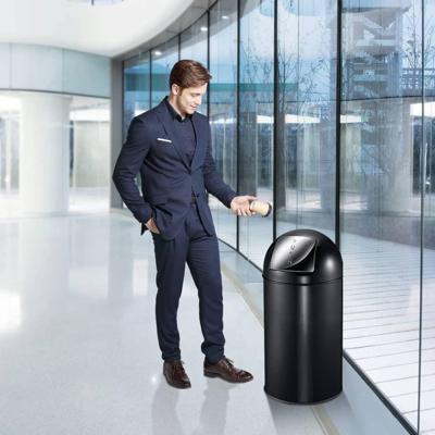 Eko vuilbak met push-deksel 40 l, mat RVS, zwart