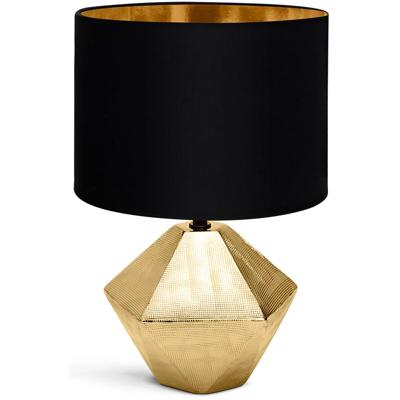 LED Tafellamp Keramiek - E14 Fitting - Mat Zwart/Goud - Stijlvolle Tafelverlichting - Aigi Uynimo XL